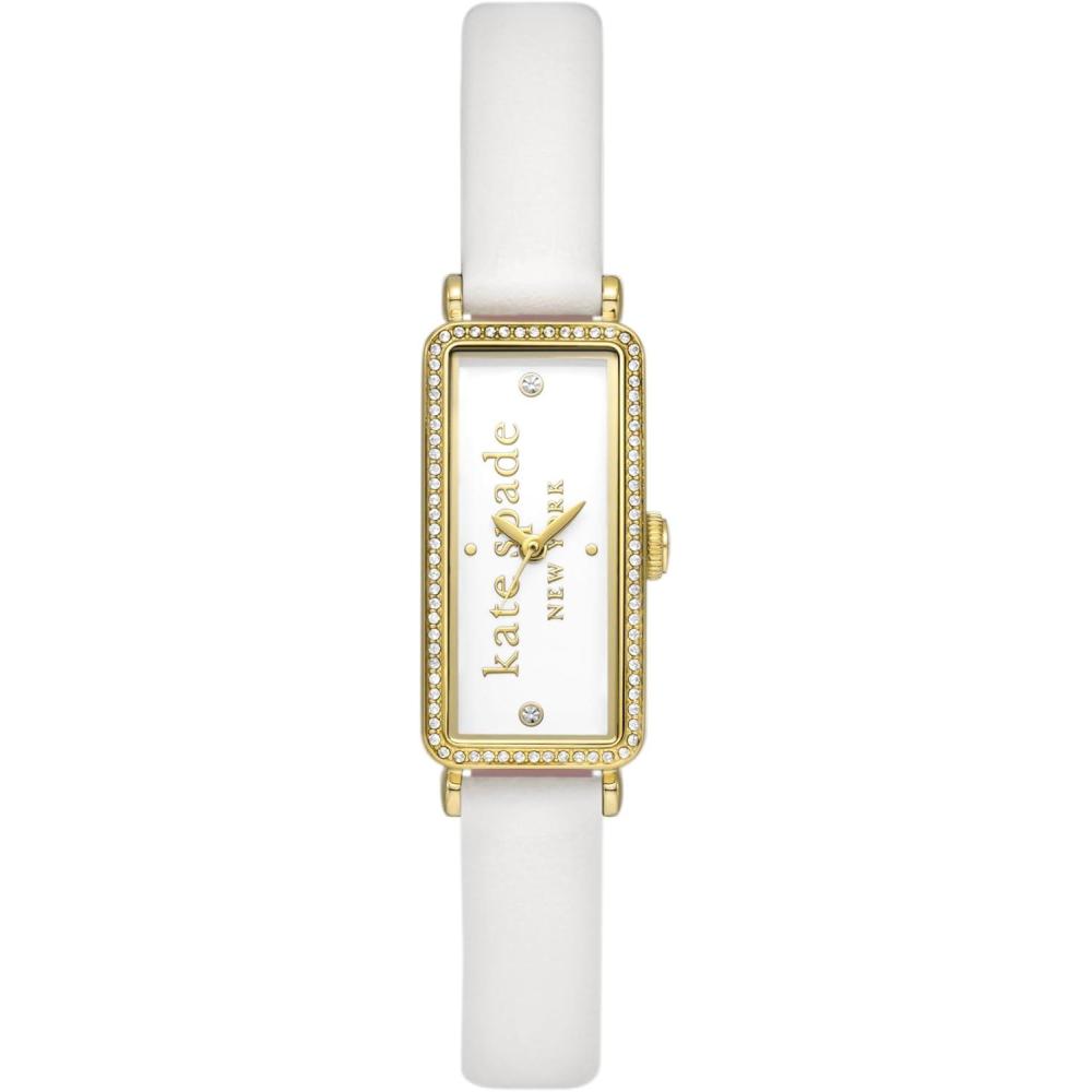 imageKate Spade New York Rosedale Rectangular Womens Watch with Stainless Steel Chain Bracelet or Leather BandGoldWhite Leather