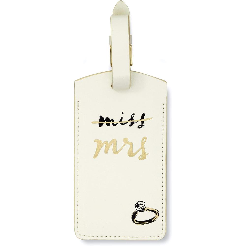 imageKate Spade New York White Vegan Leather Luggage Tag Bridal Gift for Bride Cute Travel Tag for Honeymoon Durable Suitcase Tag Miss to Mrs