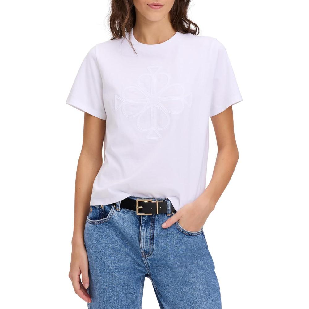 imageKate Spade New York Womens Embroidered Spade Flower Logo TeeFresh White