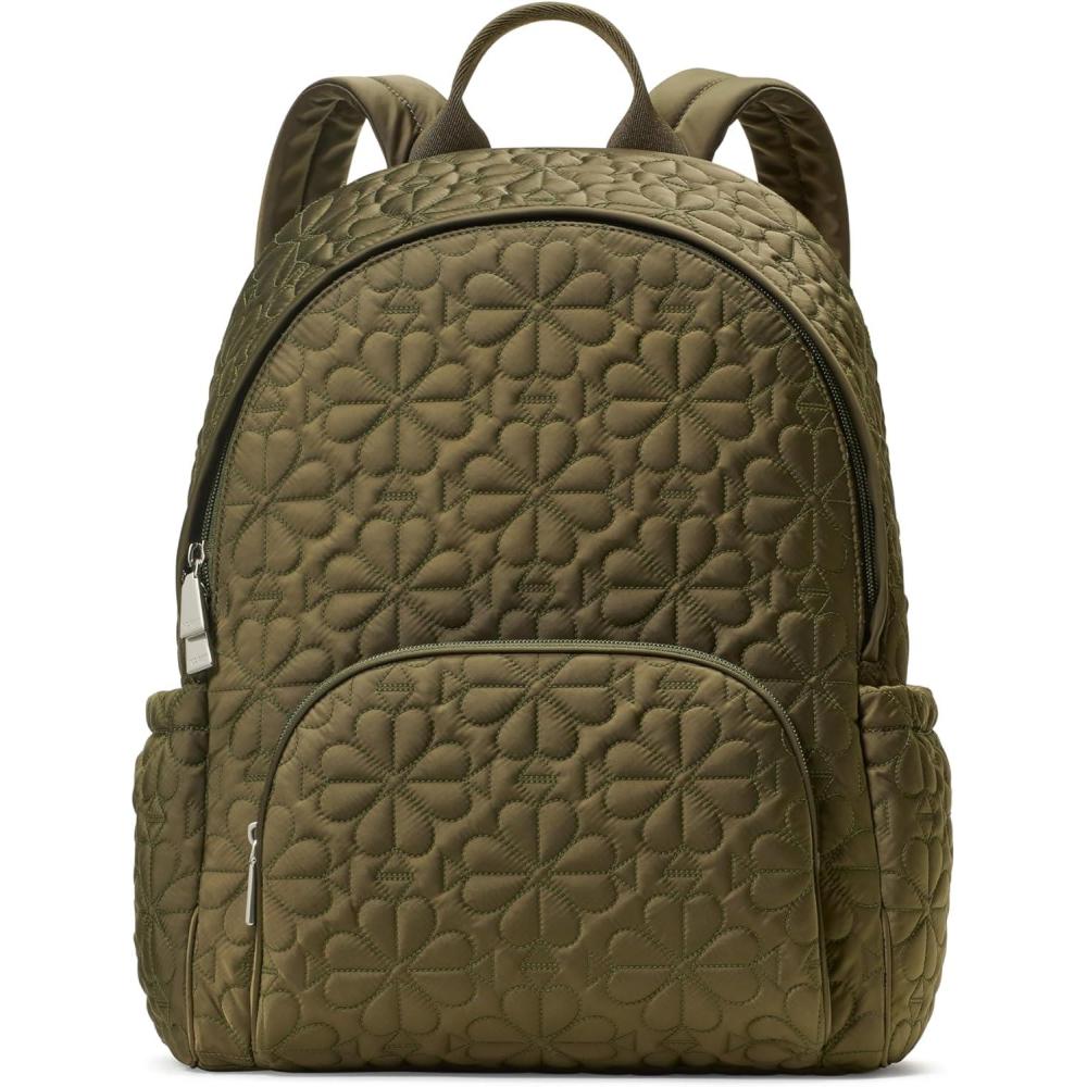 imageKate Spade New York Womens Tilly Quilted Fabric Large Backpack Black One SizeOolong Green