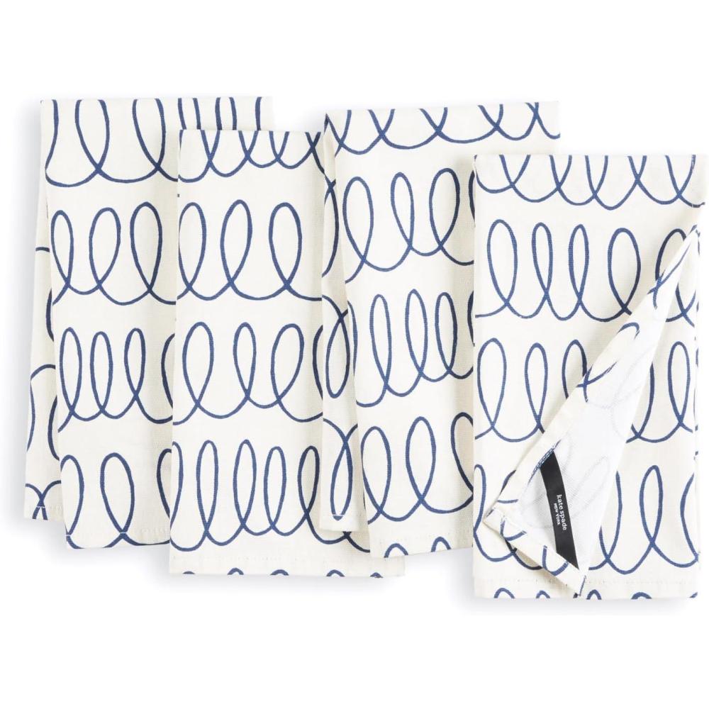imageKate Spade New York in The Loop Cloth Napkins 4Pack Set 100 Cotton Machine Washable GreenCream 20quotx20quotCreamNavy Blue