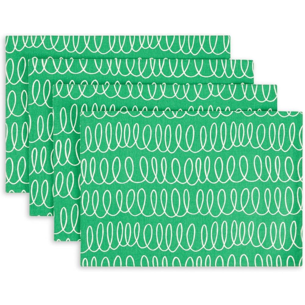 imageKate Spade New York in The Loop Placemats 4Pack Set Reversible 100 Cotton Machine Washable GreenCream 13quotx19quotGreenCream