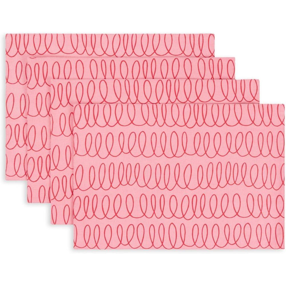 imageKate Spade New York in The Loop Placemats 4Pack Set Reversible 100 Cotton Machine Washable GreenCream 13quotx19quotRose PinkRed
