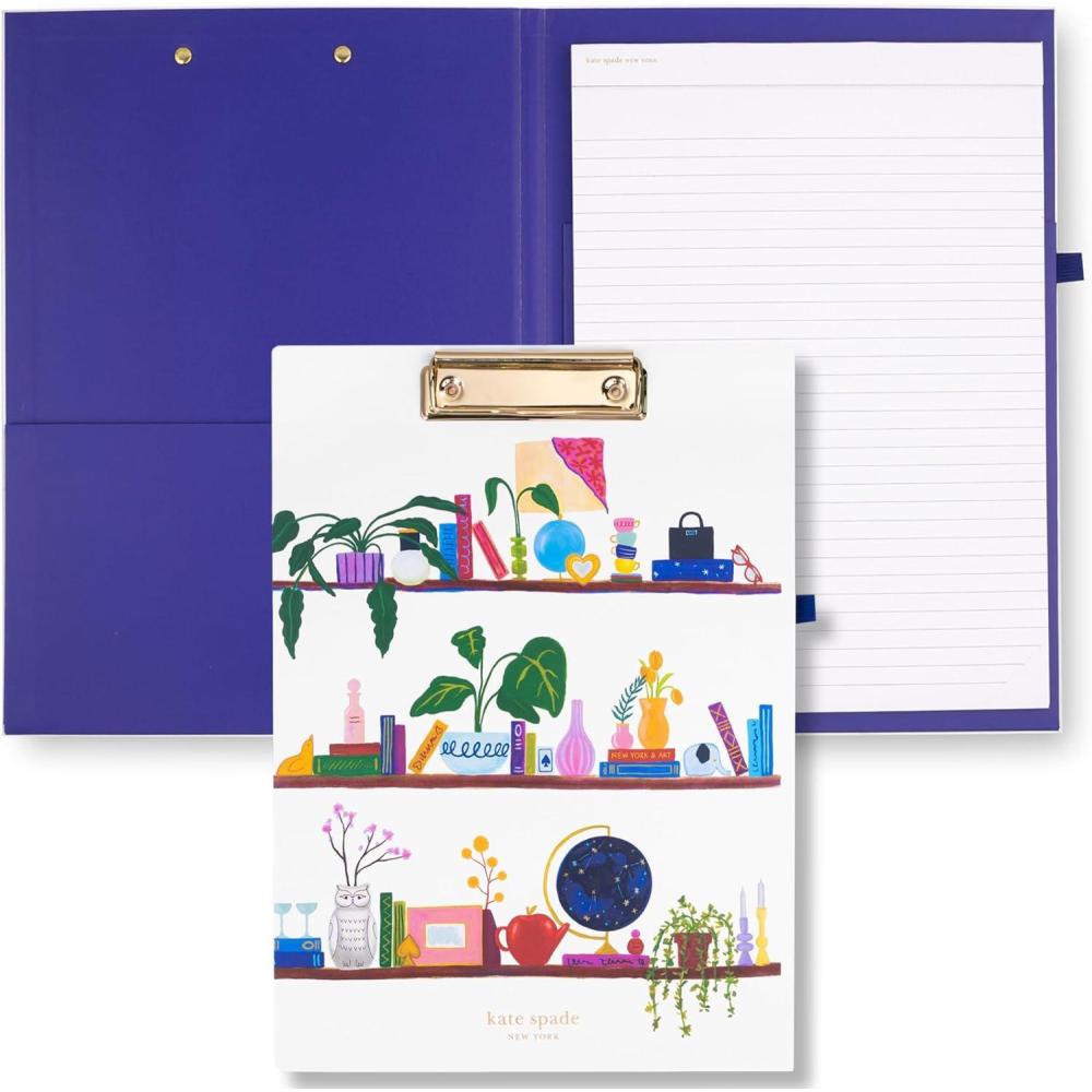 imagekate spade new york A4 Clipboard Folio with Low Profile Clip Professional Padfolio Includes Lined Notepad Pen Loop and Pocket Charmed LibraryCharmed Library