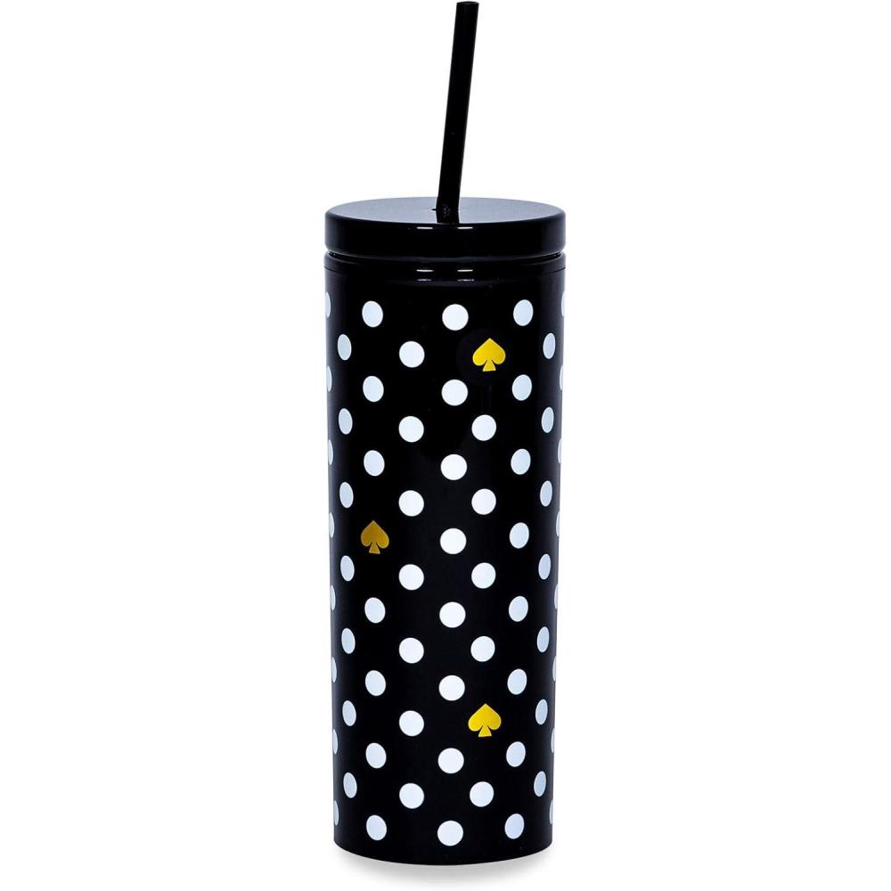 imagekate spade new york Acrylic Tumbler with Lid and Straw 24 oz Tumbler Slim Double Wall Tumbler Ladybug DotPolka Dots