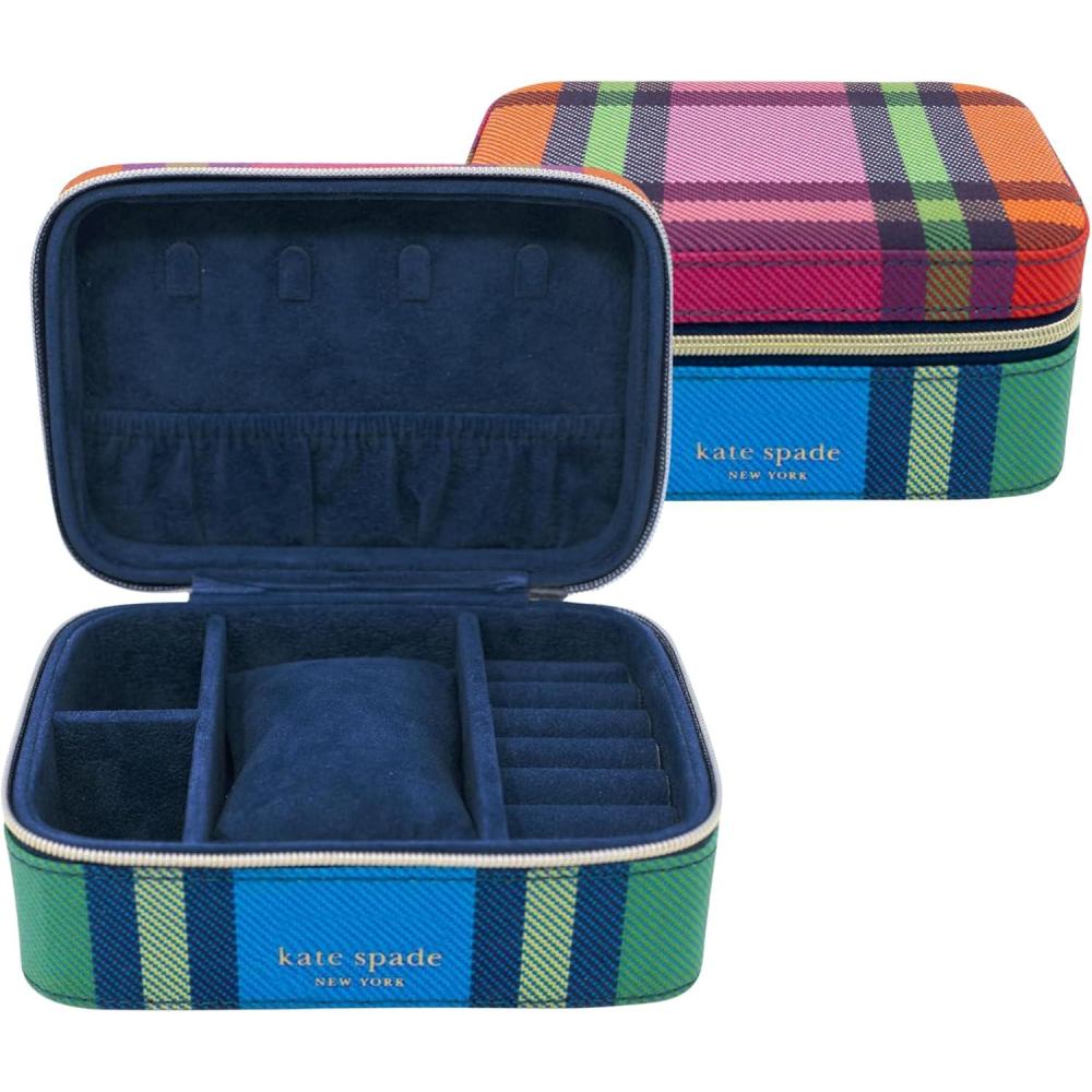 imagekate spade new york Black Travel Jewelry Case Small Jewelry Box to Organize Rings Necklaces Earrings Grand Plaid Duo