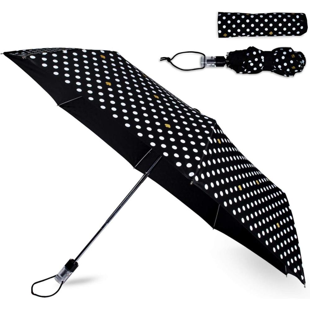 imagekate spade new york BlackWhite Travel Umbrella Lightweight Compact Umbrella with Storage Sleeve Polka DotsPolka Dots