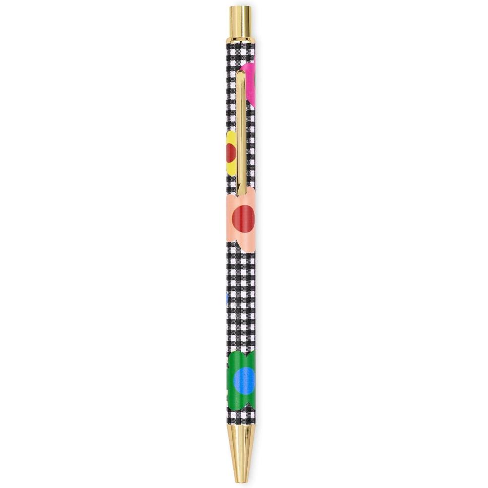 imagekate spade new york Click Pen Gold Metal Pen for Note Taking Pen With Clip and Click Button Gingham Garden
