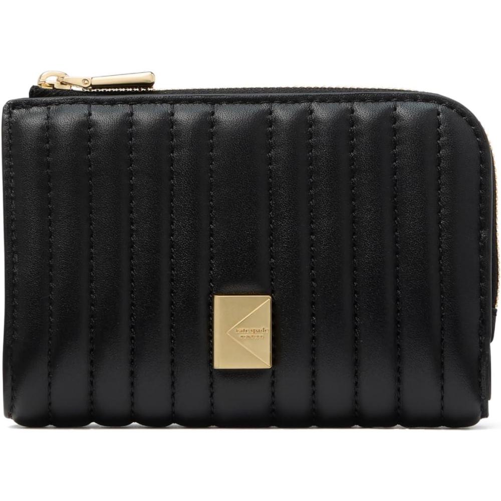 imagekate spade new york Deco Quilted Leather Compact Wallet Black