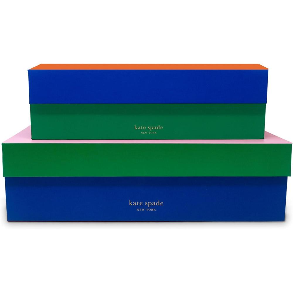 imagekate spade new york Decorative Storage Boxes with Lids 2 Pack Sturdy Organizer Storage Bins Includes Medium and Large Nesting Boxes with Magnetic Closure Colorblock