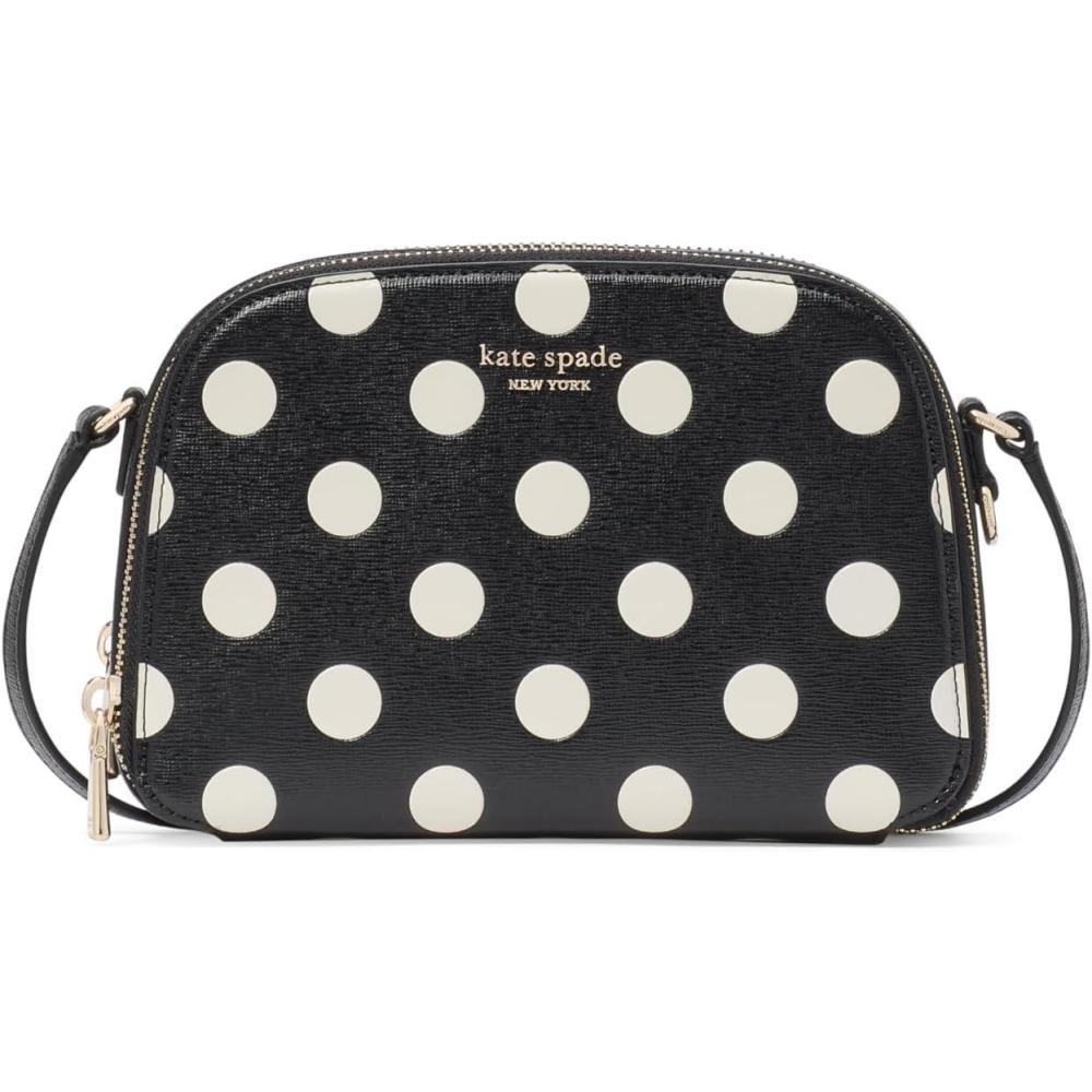 imagekate spade new york Devin Saffiano Leather Double Zip Dome CrossbodyPolka Dot Black Multi