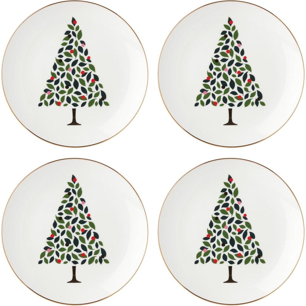 imagekate spade new york Evergreen 4Piece Accent Plates 4 Count White Christmas Dinnerware Set Holiday Hosting