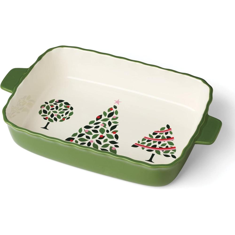 imagekate spade new york Evergreen Rectangular Scallop Baking Dish Christmas Festive Kitchen Decor