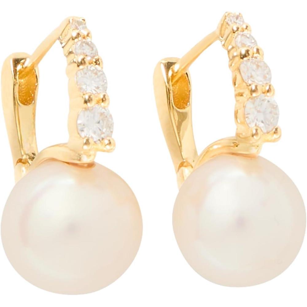imagekate spade new york Fine Jewelry Meant to Be Pearl and Diamond Huggies GoldPearl One Size