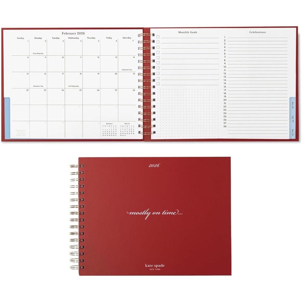 imagekate spade new york Horizontal Daily Planner 2026 Medium Agenda JanuaryDecember 2026 Hardcover Weekly and Monthly Spiral Planner with Stickers Mostly on Time