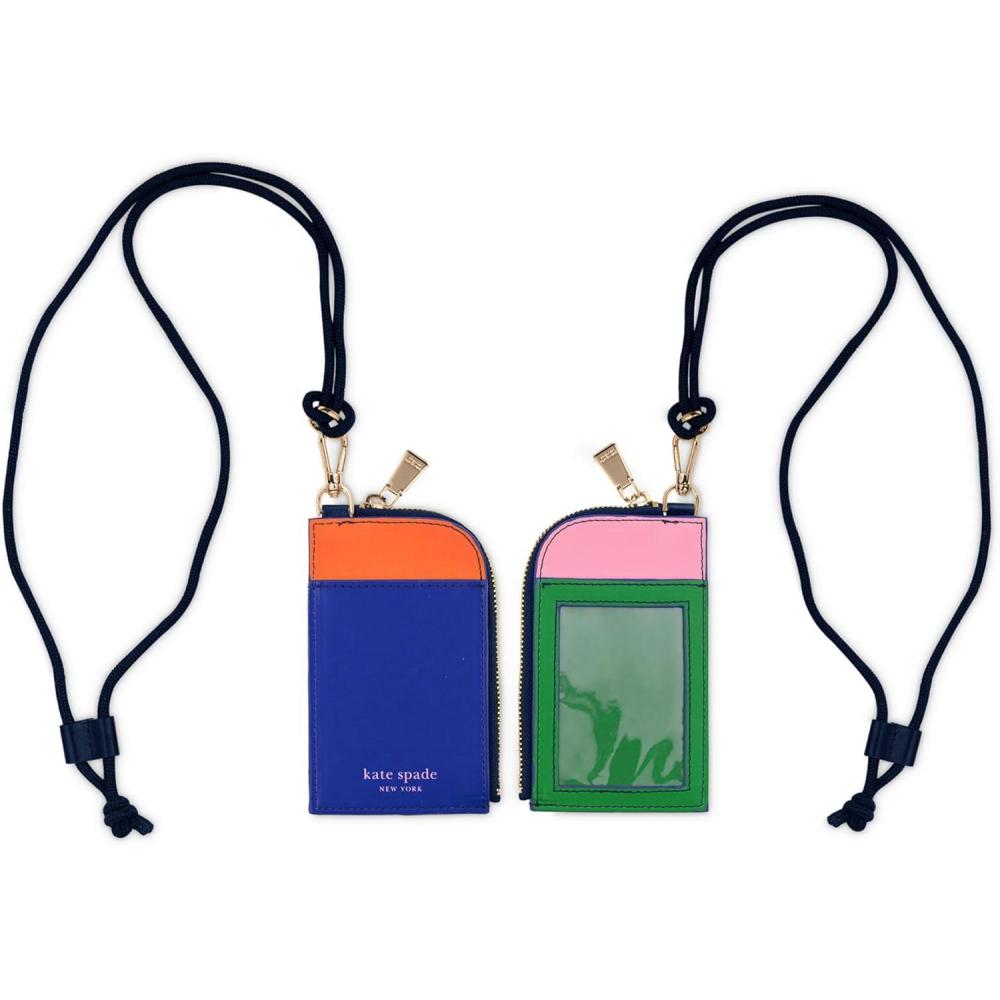 imagekate spade new york ID Badge Holder with Lanyard Vegan Leather Slim Card Wallet with Zipper Name Tag Case for Work School or Travel Colorblock