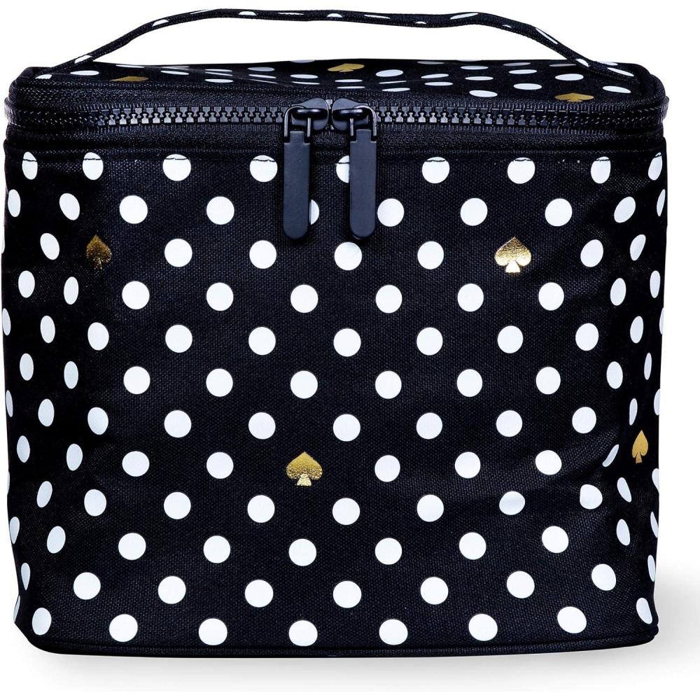 imagekate spade new york Insulated Lunch Tote Small Lunch Cooler Cute Lunch Bag for Women Floral Thermal Bag with Double Zipper Close and Carrying Handle Spade Flower StripePolka Dots