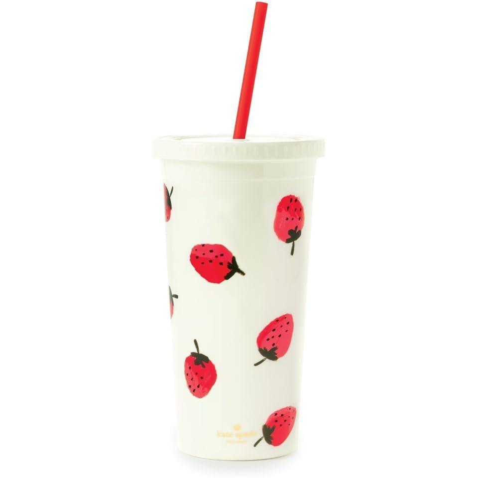 imagekate spade new york Insulated Tumbler with Reusable Straw 20 Ounce Acrylic Travel Cup with Lid Strawberries