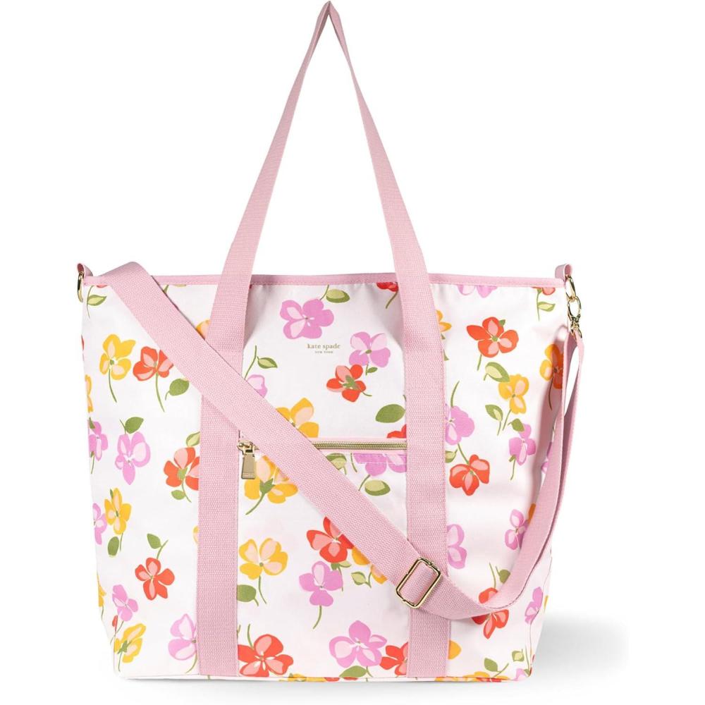 imagekate spade new york Large Capacity Insulated Cooler Tote Bag Soft Sided Portable Beach Cooler with Shoulder StrapSpring Pansies