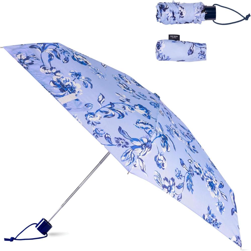 imagekate spade new york Mini Travel Umbrella with Storage Sleeve Compact for Backpack or CarFloral Toile