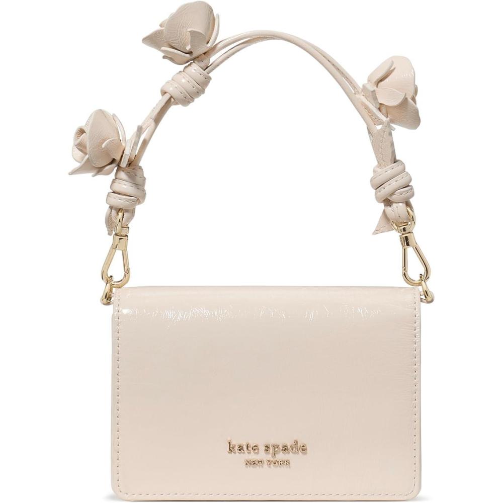 imagekate spade new york Natasha Crinkle Patent Leather Card Case CrossbodyCashew Milk With Rose Strap
