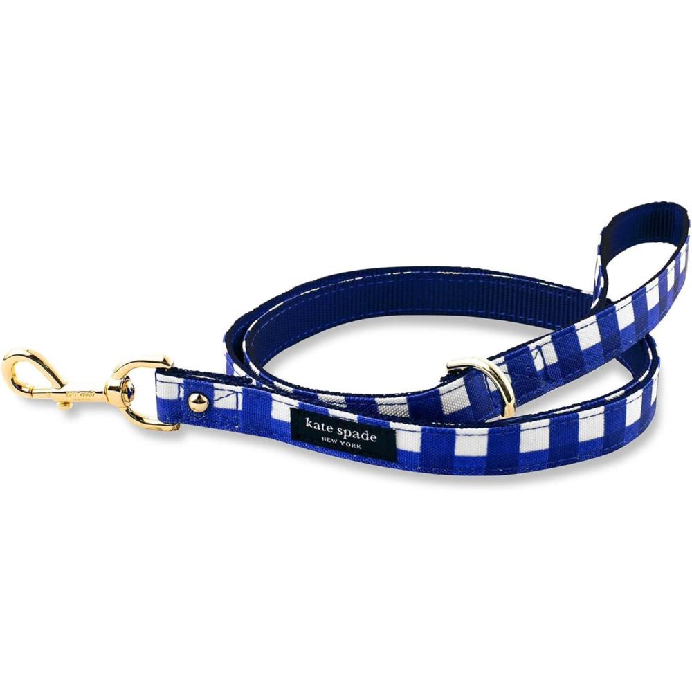 imagekate spade new york Navy Gingham Dog Leash 45 ft
