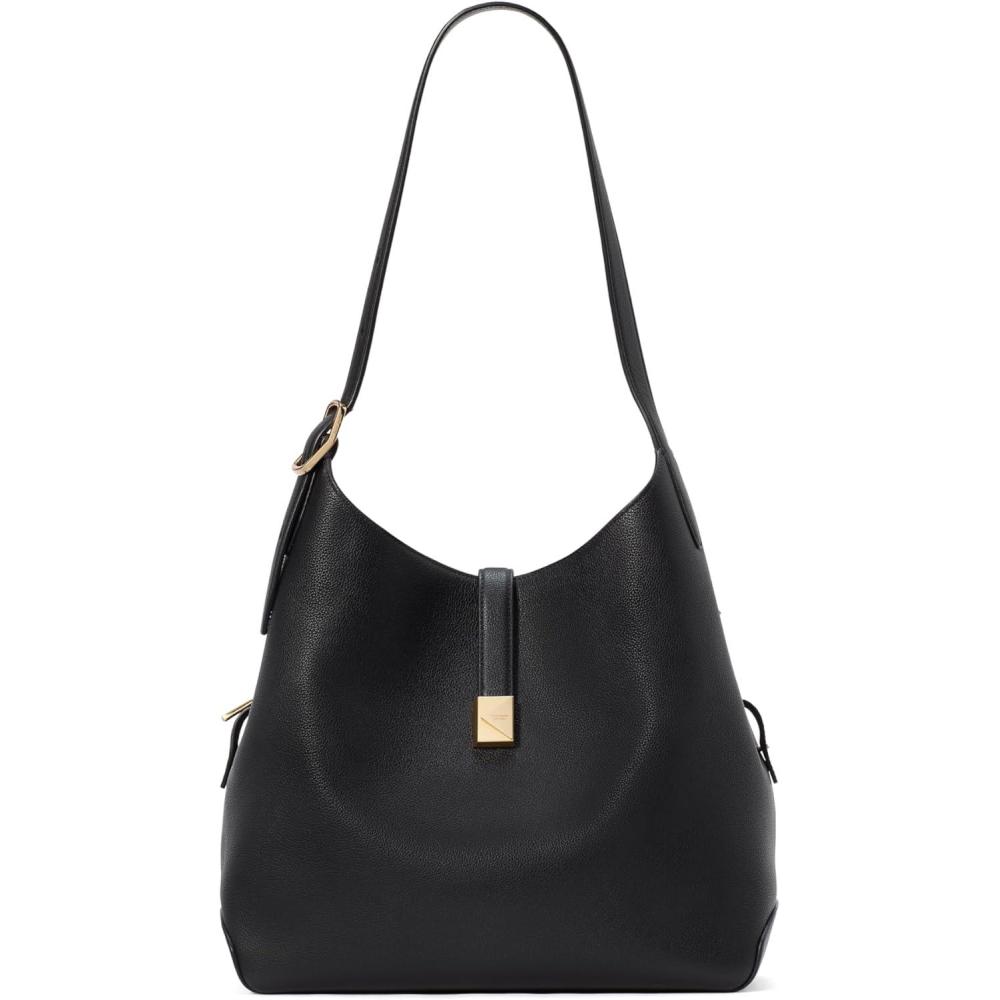 imagekate spade new york Womens Deco Pebbled Leather Large Shoulder Bag Timeless TaupeBlack