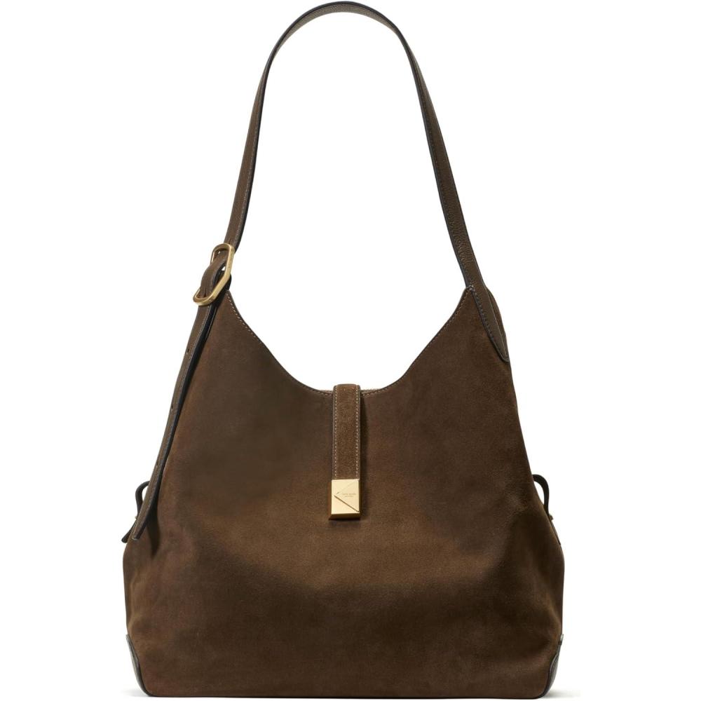 imagekate spade new york Womens Deco Pebbled Leather Large Shoulder Bag Timeless TaupeBurnt Sage Multi Suede