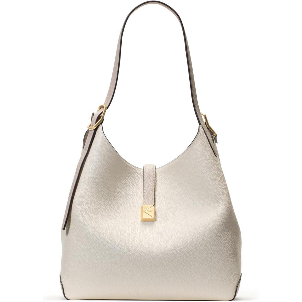 imagekate spade new york Womens Deco Pebbled Leather Large Shoulder Bag Timeless TaupeCashew Milk Multi