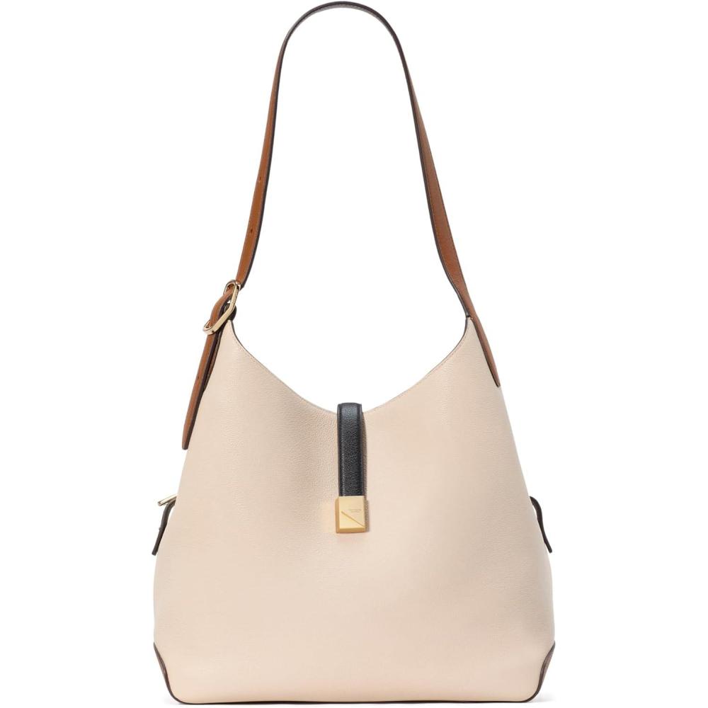 imagekate spade new york Womens Deco Pebbled Leather Large Shoulder Bag Timeless TaupeColorblocked Milk Glass Multi