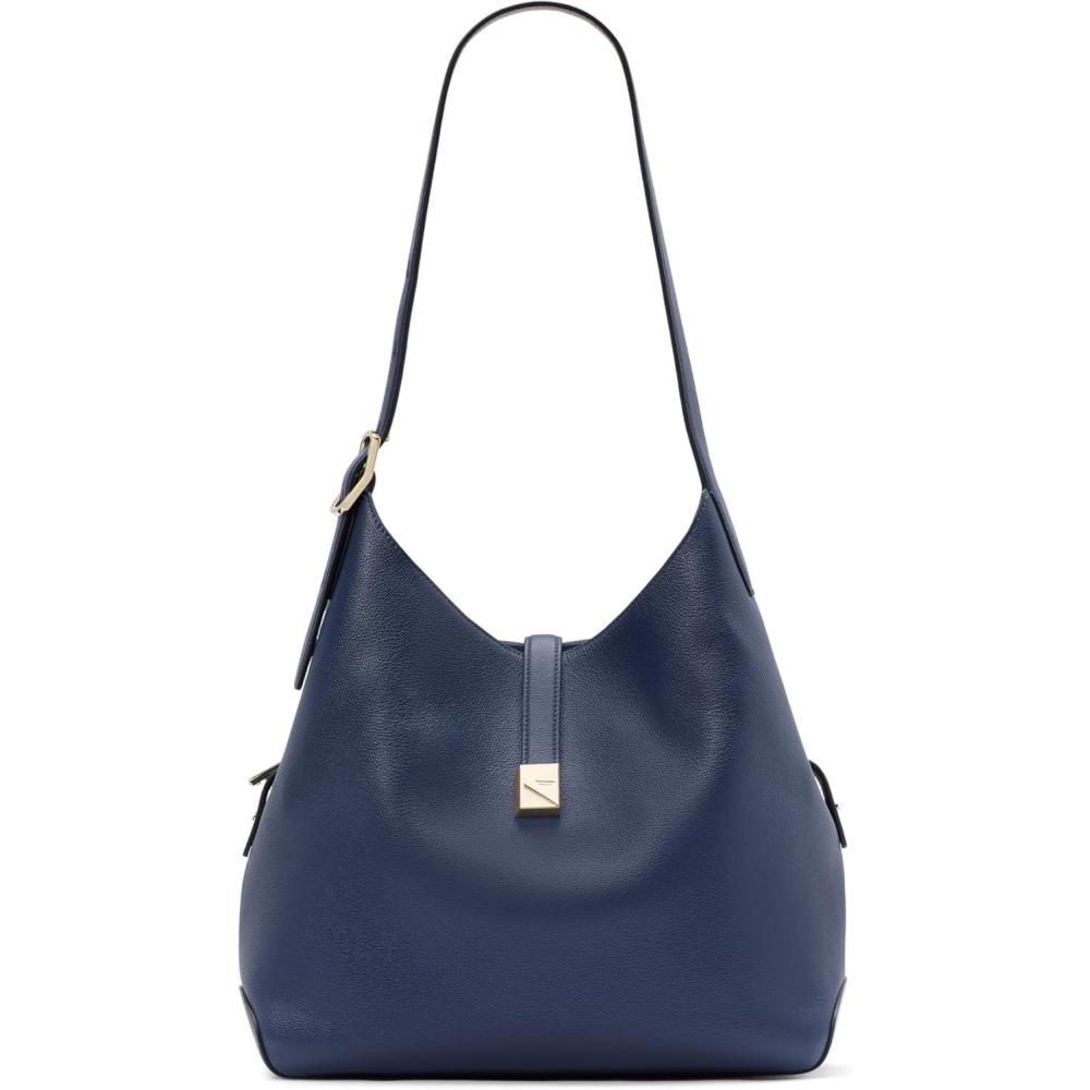 imagekate spade new york Womens Deco Pebbled Leather Large Shoulder Bag Timeless TaupeParisian Navy