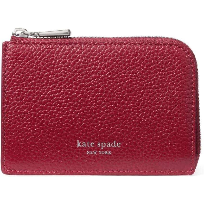imagekate spade new york Womens Pebbled Leather Mini Zip Card CaseRed Jam
