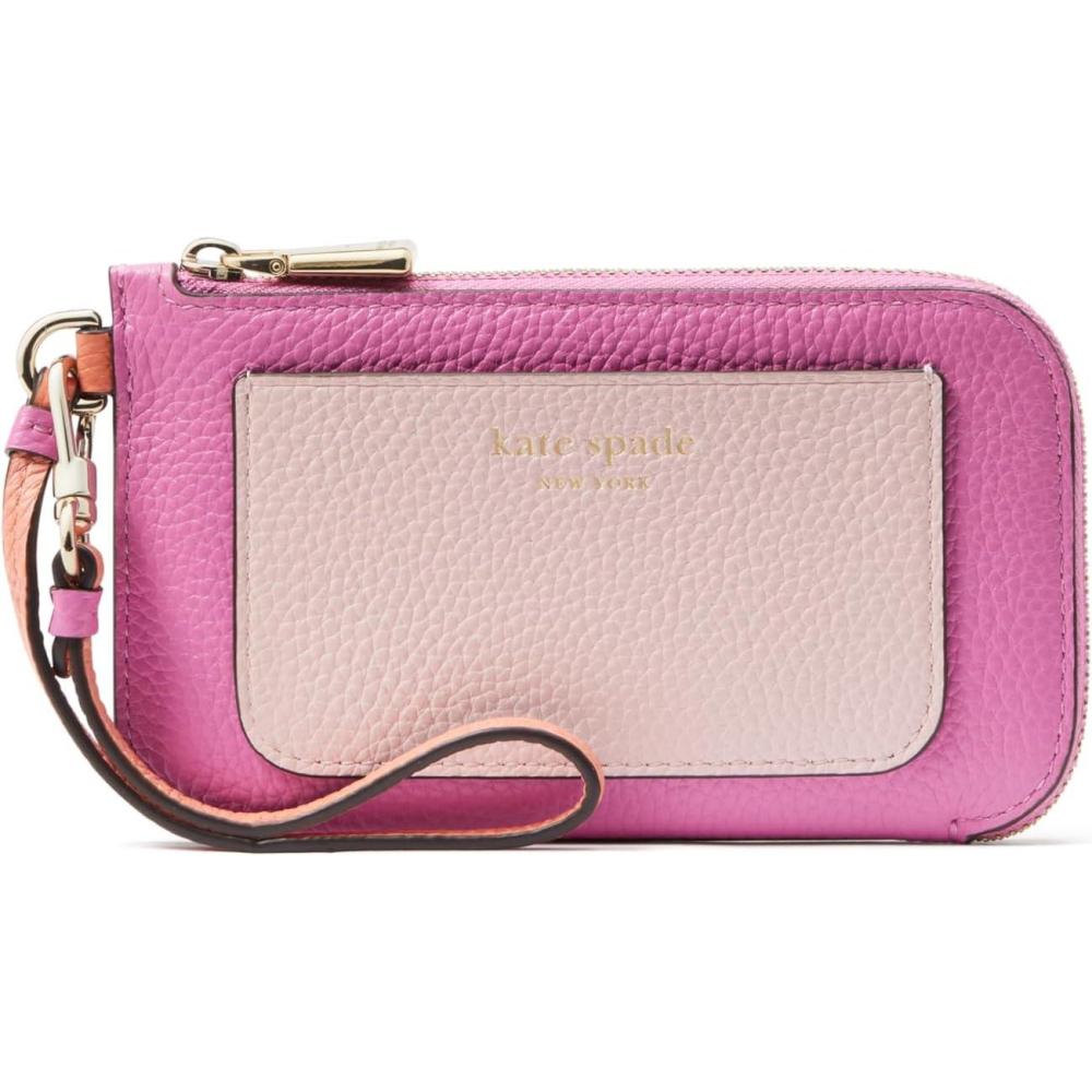 imagekate spade new york womens Ava Pebbled Leather Coin Card Case WristletColorblocked Ruby Citrus Multi