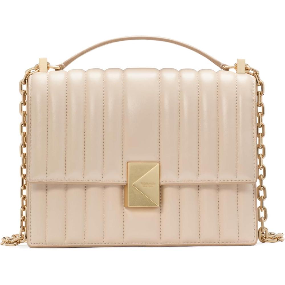 imagekate spade new york womens Deco Leather Flap Chain CrossbodyQuilted Milk Glass