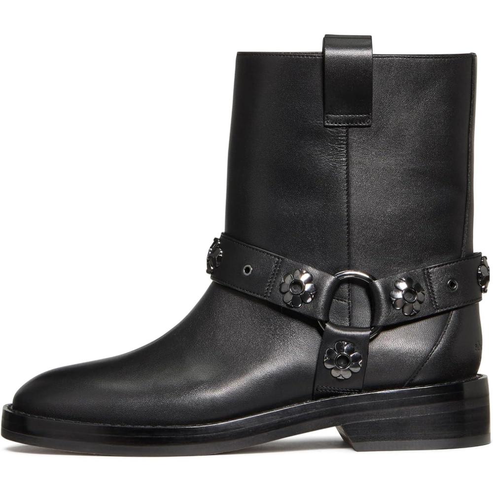 imagekate spade new york womens Spade Flower Stud Smooth Leather Moto BootBlack