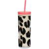 imagekate spade new york Insulated Tumbler with Reusable Straw Leopard Print 24 Ounce Acrylic Travel Cup with Lid Forest FelineMulticolor