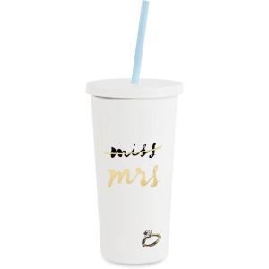 Kate Spade New York Acrylic Bridal Tumbler with Lid and Straw, 20 oz Tumbler for Bride to Be, Slim Double Wall Tumbler, Miss to Mrs. (White)