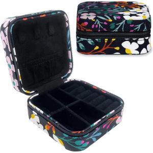 Kate Spade New York Black Travel Jewelry Case, Small Jewelry Box to Organize Rings, Necklaces, Earrings, Fall Floral, Fall Floral, Modern