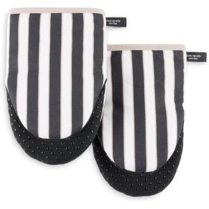 Kate Spade New York Botanical Stripe Mini Oven Mitt 2-Pack Set, 5.5″ x 8″, Black/Beige(Black/Beige)