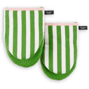 Kate Spade New York Botanical Stripe Mini Oven Mitt 2-Pack Set, 5.5″ x 8″, Black/Beige(Green/Pink)