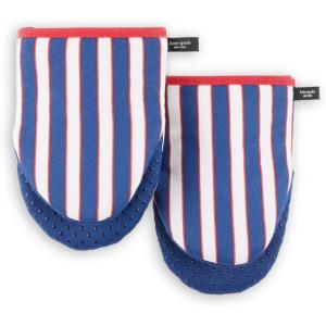 Kate Spade New York Botanical Stripe Mini Oven Mitt 2-Pack Set, 5.5″ x 8″, Black/Beige(Navy Blue/Red)