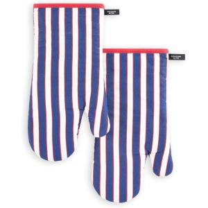 Kate Spade New York Botanical Stripe Oven Mitt 2-Pack Set, 7″ x 13″, Black/Beige(Navy Blue/Red)