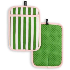 Kate Spade New York Botanical Stripe Pot Holder 2-Pack Set, 7″ x 10″, Navy Blue/Red(Green/Pink)