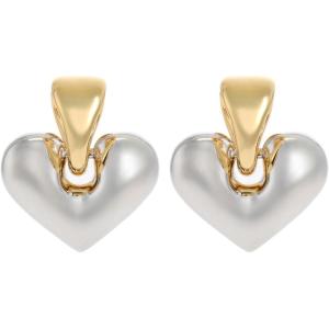Kate Spade New York Brass Sculpted Spade Statement Drop Huggies, Silver/Gold, Cubic Zirconia Embellished, Dangle Earrings
