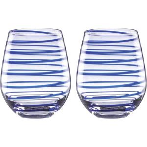 Kate Spade New York Charlotte Street 2Pc Stemless Wine Glass, 2 Count (Pack of 1), Blue
