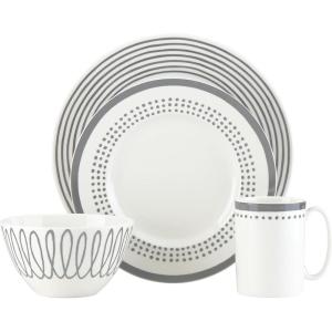 Kate Spade New York Charlotte Street East Pc Dinnerware Set, Slate, 16 Count, Taupe/Grey(4-Piece Placesetting)