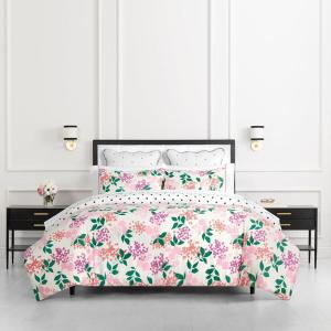 Kate Spade New York Fall Poppies Full/Queen Comforter Set, 300 Thread Count and 100% Cotton, All Season 3 Piece Reversible Bedding Set, Machine Washable, White and Garnet(Bold Blossoms)