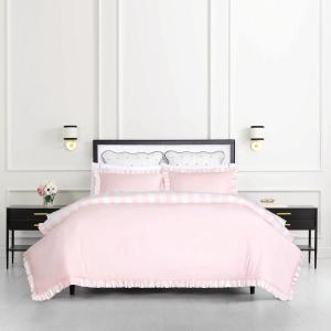 Kate Spade New York Fall Poppies Full/Queen Comforter Set, 300 Thread Count and 100% Cotton, All Season 3 Piece Reversible Bedding Set, Machine Washable, White and Garnet(Sateen Ruffle Pink)