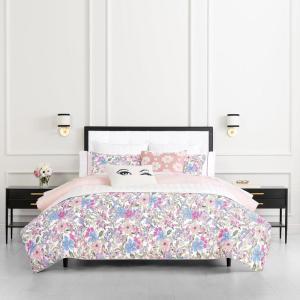 Kate Spade New York Fall Poppies Full/Queen Comforter Set, 300 Thread Count and 100% Cotton, All Season 3 Piece Reversible Bedding Set, Machine Washable, White and Garnet(Curious Garden)
