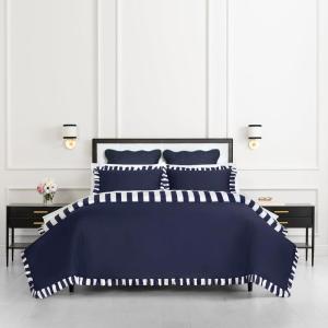 Kate Spade New York Fall Poppies Full/Queen Comforter Set, 300 Thread Count and 100% Cotton, All Season 3 Piece Reversible Bedding Set, Machine Washable, White and Garnet(Sateen Ruffle Navy)